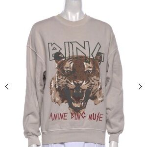 Anine Bing Cream Tiger Graphic Crewneck Sweater